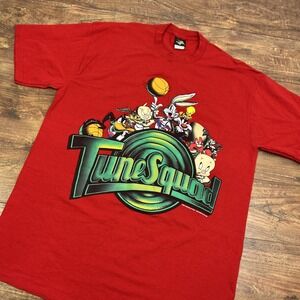 Vintage 1996 Space Jam XL Graphic T Shirt Tune Squad‎ Tee Red Taz Bugs Bunny